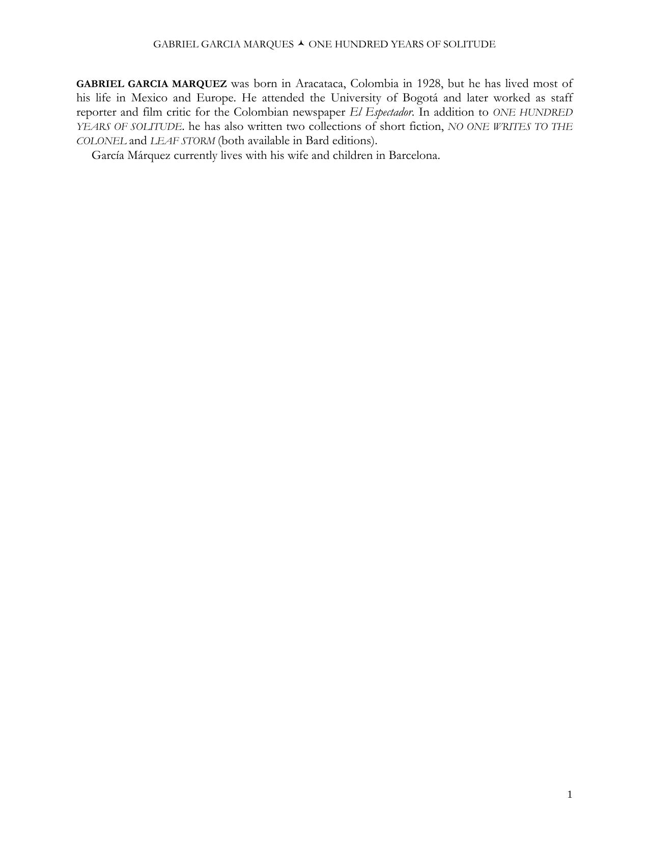 ONE HUNDRED YEARS OF SOLITUDE by Gabriel García Márquez free ebooks download ONE HUNDRED YEARS OF SOLITUDE by Gabriel García Márquez free ebooks download